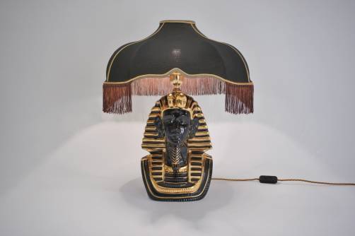 Tutankhamun lamp, Ahura porcelain, black & gold, 1970`s ca, Italian